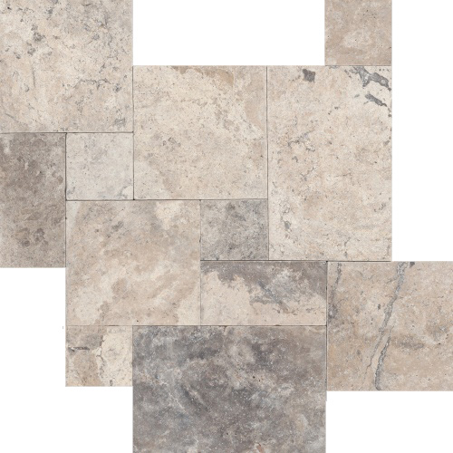 Silver Cream Tumbled Travertine Paver Set 